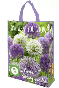 1 SHOPPINGBAG 20 ALLIUM PAARS/WIT 'LOVE WHAT YOU GROW!'  12/14