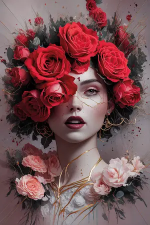 Alexsar Art schilderij Deco panel roses lady 90x60cm
