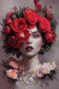 Alexsar Art schilderij Deco panel roses lady 90x60cm