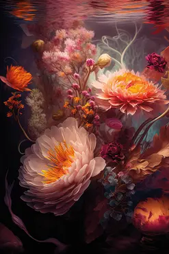 Alexsar Art schilderij Structure panel water bloemen 150x100cm