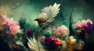 Alexsar Art Tuinschilderij vogel  bloem 130x70cm