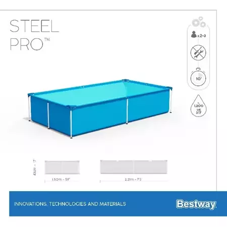 Bestway Zwembad rechthoek steel pro L221 x B150 x H43cm