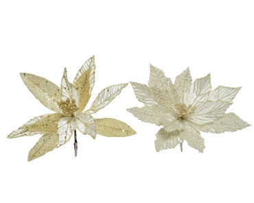 Bloem op clip 28x3cm ivoor/goud - afbeelding 3