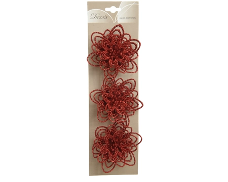 Bloemclip 3x10cm kerst rood 3st - afbeelding 1