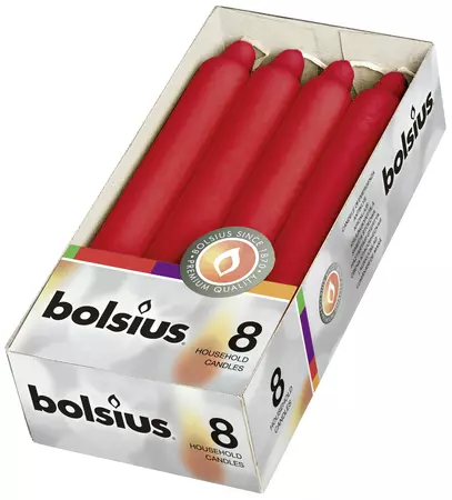 Bolsius Dinerkaars 18cm Rood - 8 stuks