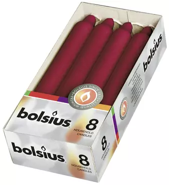 Bolsius Dinerkaars 18cm Wijnrood - 8 stuks