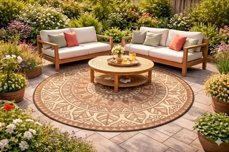 Buitenkleed d180cm bruin/camel/ivoor