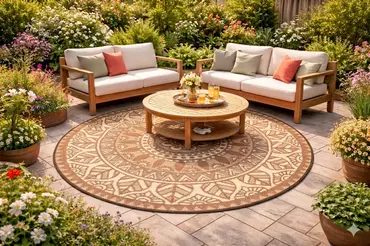 Buitenkleed d180cm bruin/camel/ivoor