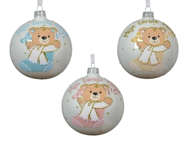 Decoris kerstbal glas geboortebal 10cm - afbeelding 2