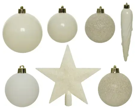 Decoris kerstbal plastic mix+piek 33st wolwit - afbeelding 2