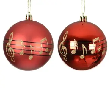 Decoris kerstbal plastic muzieknoten d8cm rood - assortiment