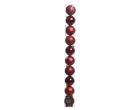 Decoris kerstbal set plastic | 10 stuks | 6 centimeter | ossenbloed