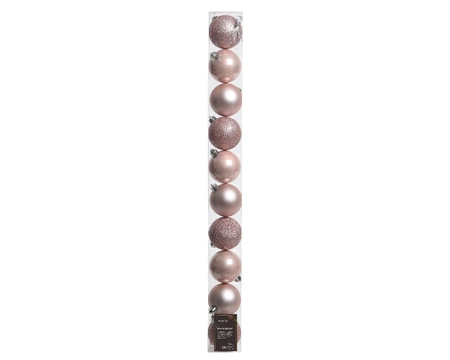 Decoris kerstbal set plastic | 10 stuks | 6 centimeter | poederroze