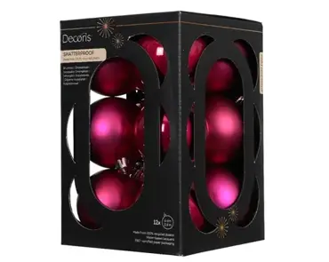 Decoris kerstbal set plastic | 12 stuks | 6 centimeter | roze - afbeelding 1