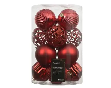 Decoris kerstbal set plastic | 16 stuks | 8 centimeter | kerstrood - afbeelding 1