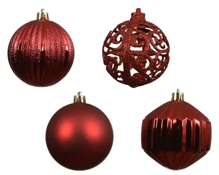 Decoris kerstbal set plastic | 16 stuks | 8 centimeter | kerstrood - afbeelding 2