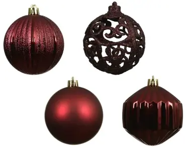 Decoris kerstbal set plastic | 16 stuks |8 centimeter | ossenbloed - afbeelding 2