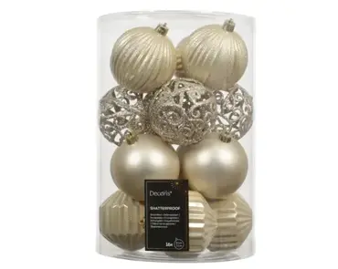 Decoris kerstbal set plastic | 16 stuks | 8 centimeter | parel - afbeelding 1