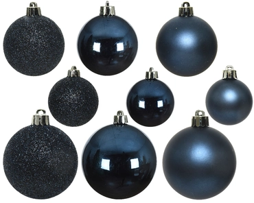 Decoris kerstbal set plastic | 30 stuks | 4-5-6 centimeter | nachtblauw - afbeelding 2