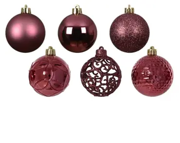Decoris kerstbal set plastic | 37 stuks | 6 centimeter | donker roze - afbeelding 2