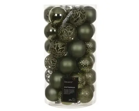 Decoris kerstbal set plastic | 37 stuks | 6 centimeter | rosemarijn - afbeelding 1