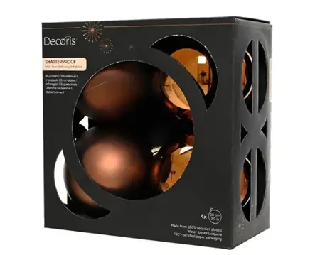 Decoris kerstbal set plastic | 4 stuks | 10 centimeter | espresso - afbeelding 1