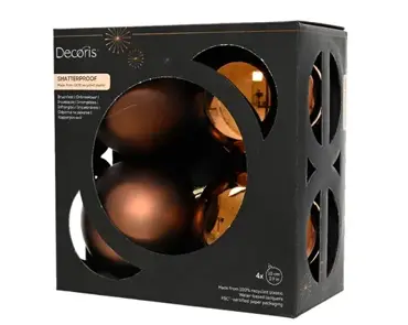 Decoris kerstbal set plastic | 4 stuks | 10 centimeter | espresso - afbeelding 1