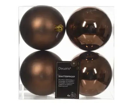 Decoris kerstbal set plastic | 4 stuks | 10 centimeter | espresso - afbeelding 1