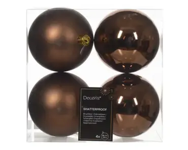 Decoris kerstbal set plastic | 4 stuks | 10 centimeter | espresso - afbeelding 1