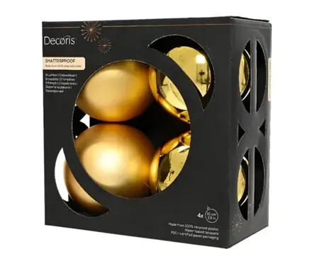 Decoris kerstbal set plastic | 4 stuks | 10 centimeter | goud - afbeelding 1