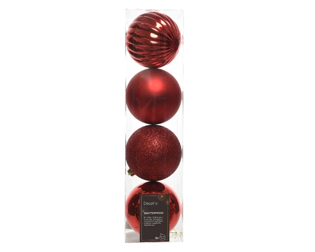 Decoris kerstbal set plastic | 4 stuks | 10 centimeter | kerstrood - afbeelding 1