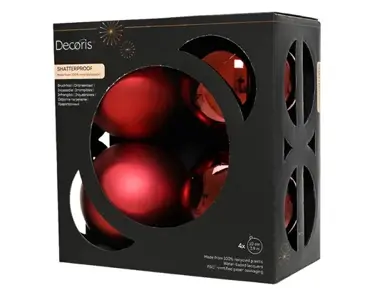 Decoris kerstbal set plastic |  4 stuks | 10 centimeter | ossenbloed - afbeelding 1