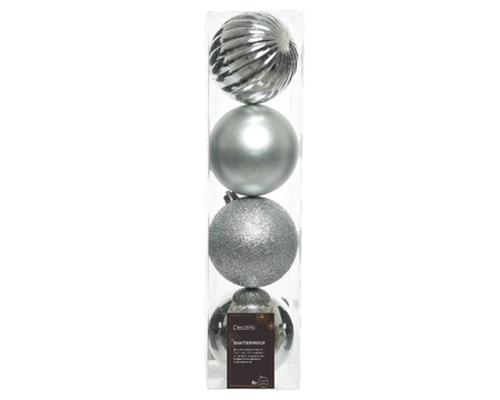 Decoris kerstbal set plastic | 4 stuks | 10 centimeter | zilver - afbeelding 1