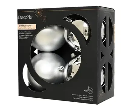 Decoris kerstbal set plastic | 4 stuks | 10 centimeter | zilver - afbeelding 1