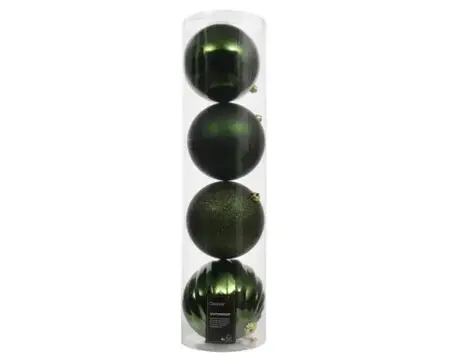 Decoris kerstbal set plastic | 4 stuks | 14 centimeter | dennengroen - afbeelding 1