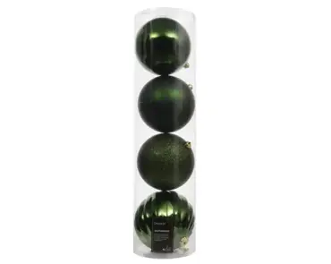Decoris kerstbal set plastic | 4 stuks | 14 centimeter | dennengroen - afbeelding 1