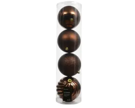 Decoris kerstbal set plastic | 4 stuks | 14 centimeter | espresso - afbeelding 1