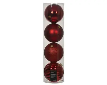 Decoris kerstbal set plastic | 4 stuks | 14 centimeter | kerstrood - afbeelding 1