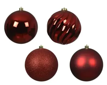 Decoris kerstbal set plastic | 4 stuks | 14 centimeter | kerstrood - afbeelding 2