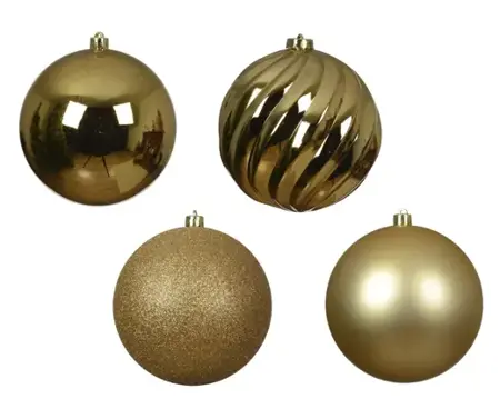Decoris kerstbal set plastic | 4 stuks | 14 centimeter | lichtgoud - afbeelding 2