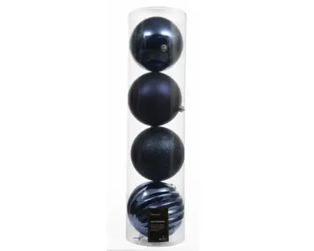 Decoris kerstbal set plastic | 4 stuks | 14 centimeter | nachtblauw - afbeelding 1