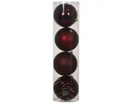 Decoris kerstbal set plastic | 4 stuks | 14 centimeter | ossenbloed - afbeelding 1