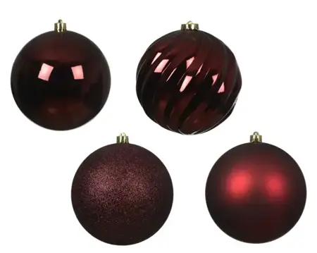 Decoris kerstbal set plastic | 4 stuks | 14 centimeter | ossenbloed - afbeelding 2