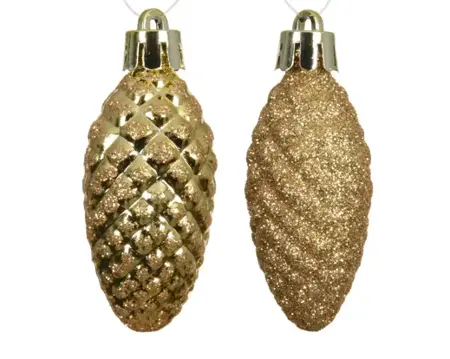 Decoris kerstbal set plastic dennenappel | 12 stuks | 9x14 centimeter | goud - afbeelding 2