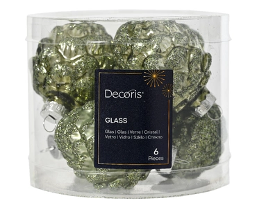 Decoris Kerstballen glas dennenappel 6st rosemarijn 5x7cm - afbeelding 2
