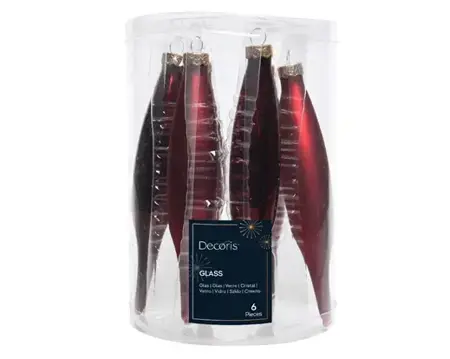 Decoris kerstballen ijspegel set glas | 6 stuks | 15 centimeter | ossenbloed - afbeelding 1