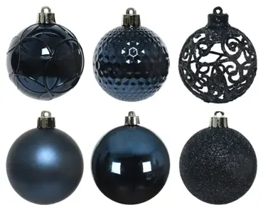 Decoris kerstballen plastic 6cm 37st nachtblauw - afbeelding 2
