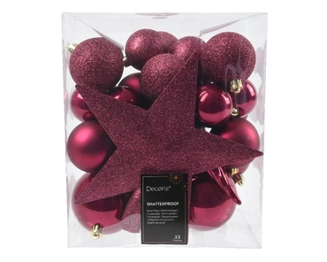 Decoris kerstballen Plastic mix+piek 33st granaatappel - afbeelding 2