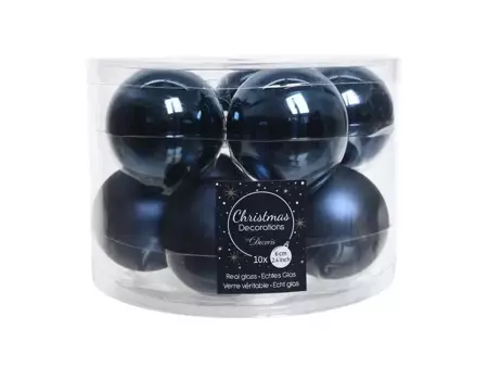 Decoris kerstballen set glas | 10 stuks | 6 centimeter | nachtblauw