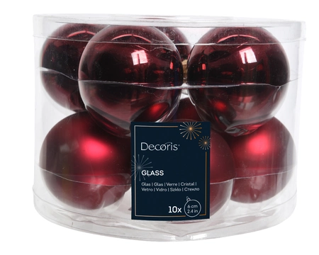 Decoris kerstballen set glas | 10 stuks | 6 centimeter | ossenbloed